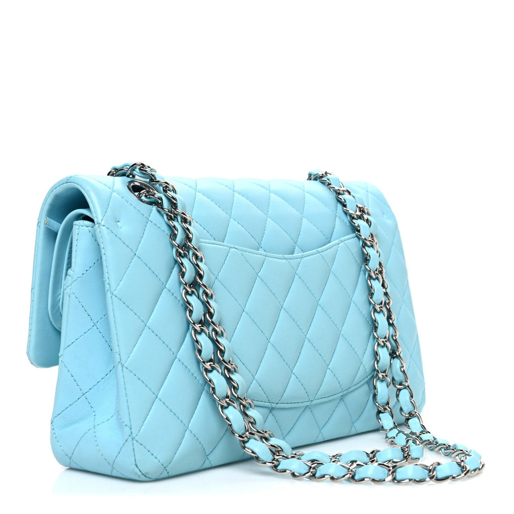 Chanel Lambskin Quilted Medium Double Flap Light Blue