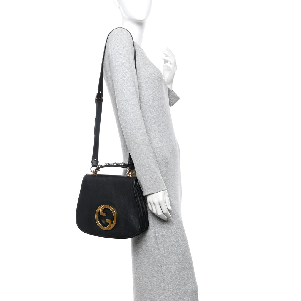 Gucci Roxy Calfskin Web Medium Studded Blondie Shoulder Flap Bag Black