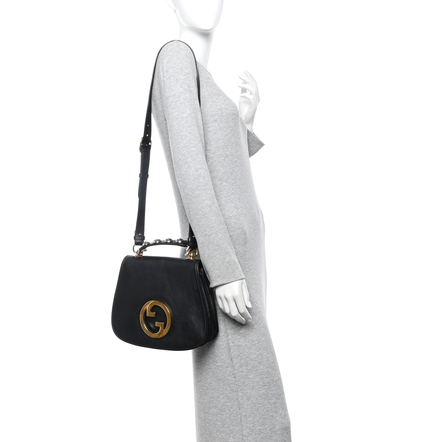 Gucci Roxy Calfskin Web Medium Studded Blondie Shoulder Flap Bag Black