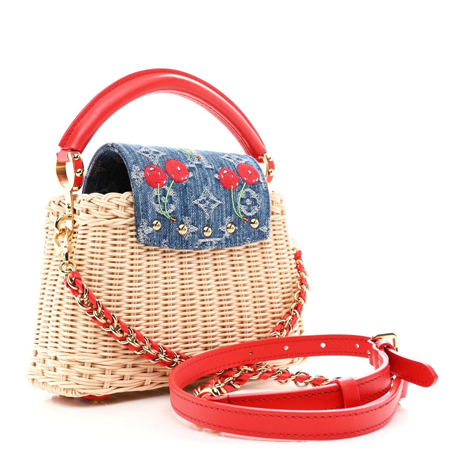 Louis Vuitton LV X TM Rattan Denim Calfskin Cerises Capucines Mini