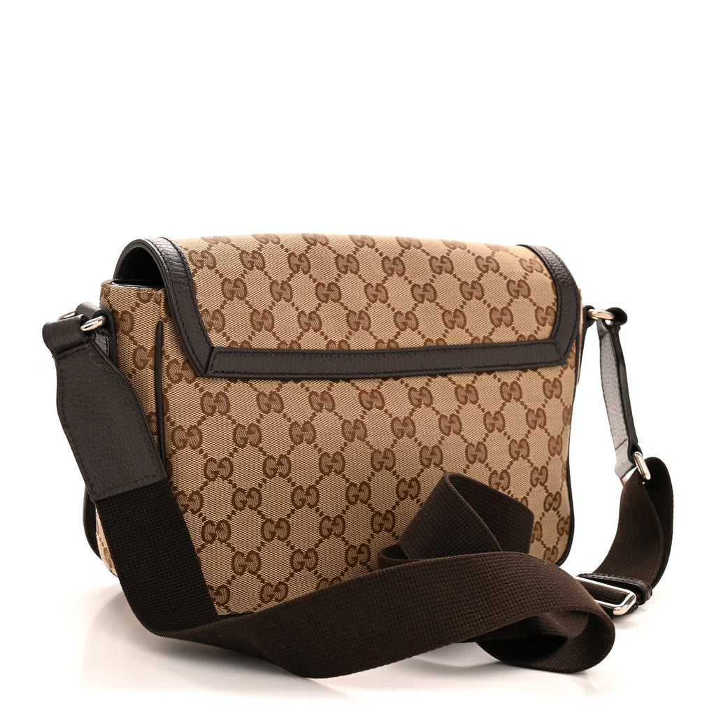 Gucci Monogram Flap Messenger Bag Beige Dark Brown