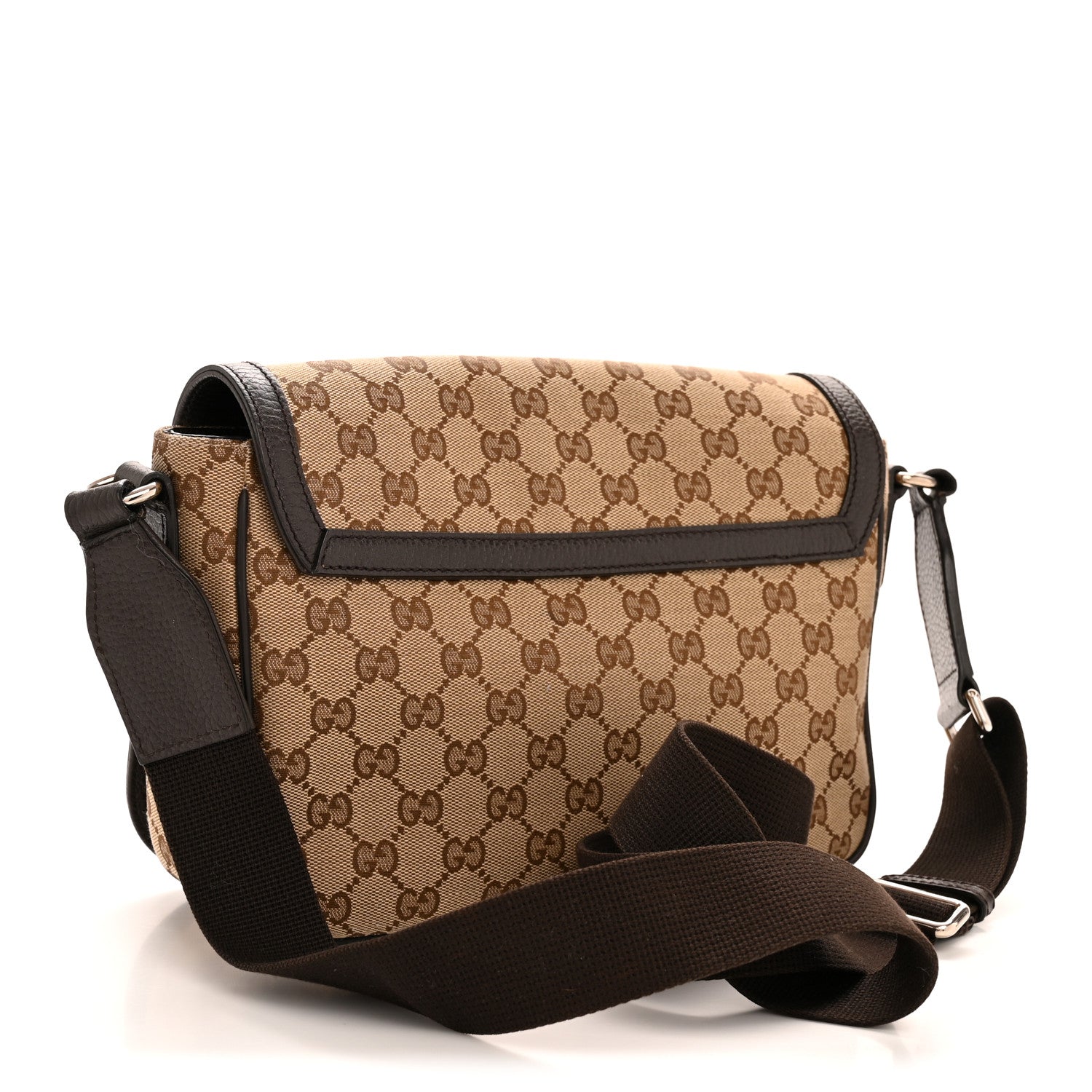 Gucci Monogram Flap Messenger Bag Beige Dark Brown