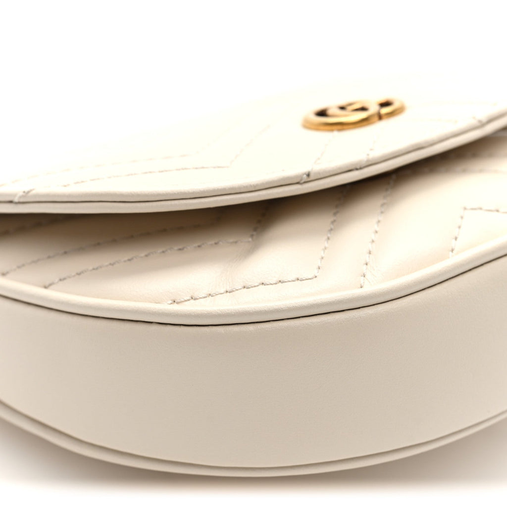 Gucci Calfskin Matelasse Mini GG Marmont Chain Belt Bag Mystic White