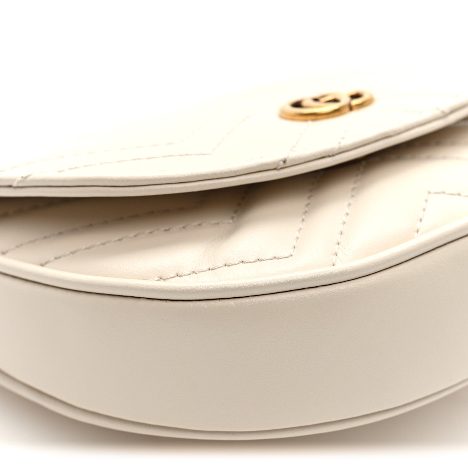 Gucci Calfskin Matelasse Mini GG Marmont Chain Belt Bag Mystic White