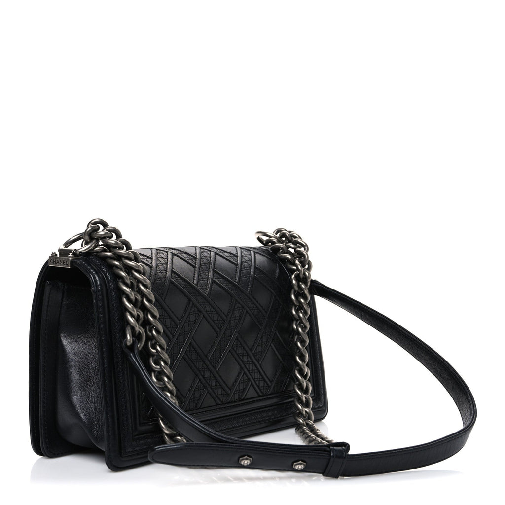 Chanel Lambskin Stitched Medium Boy Flap Black