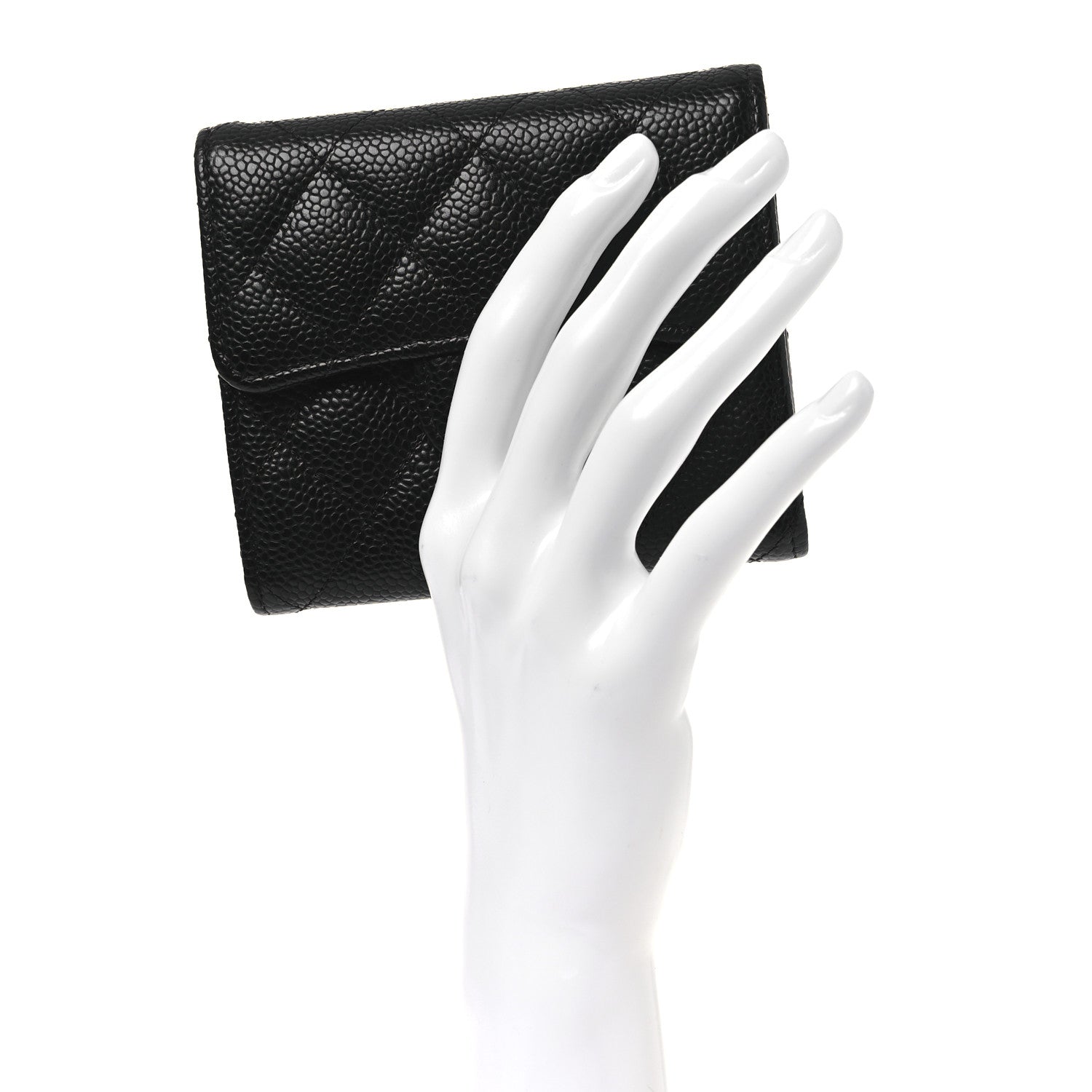 Caviar Quilted Compact Flap Wallet Black