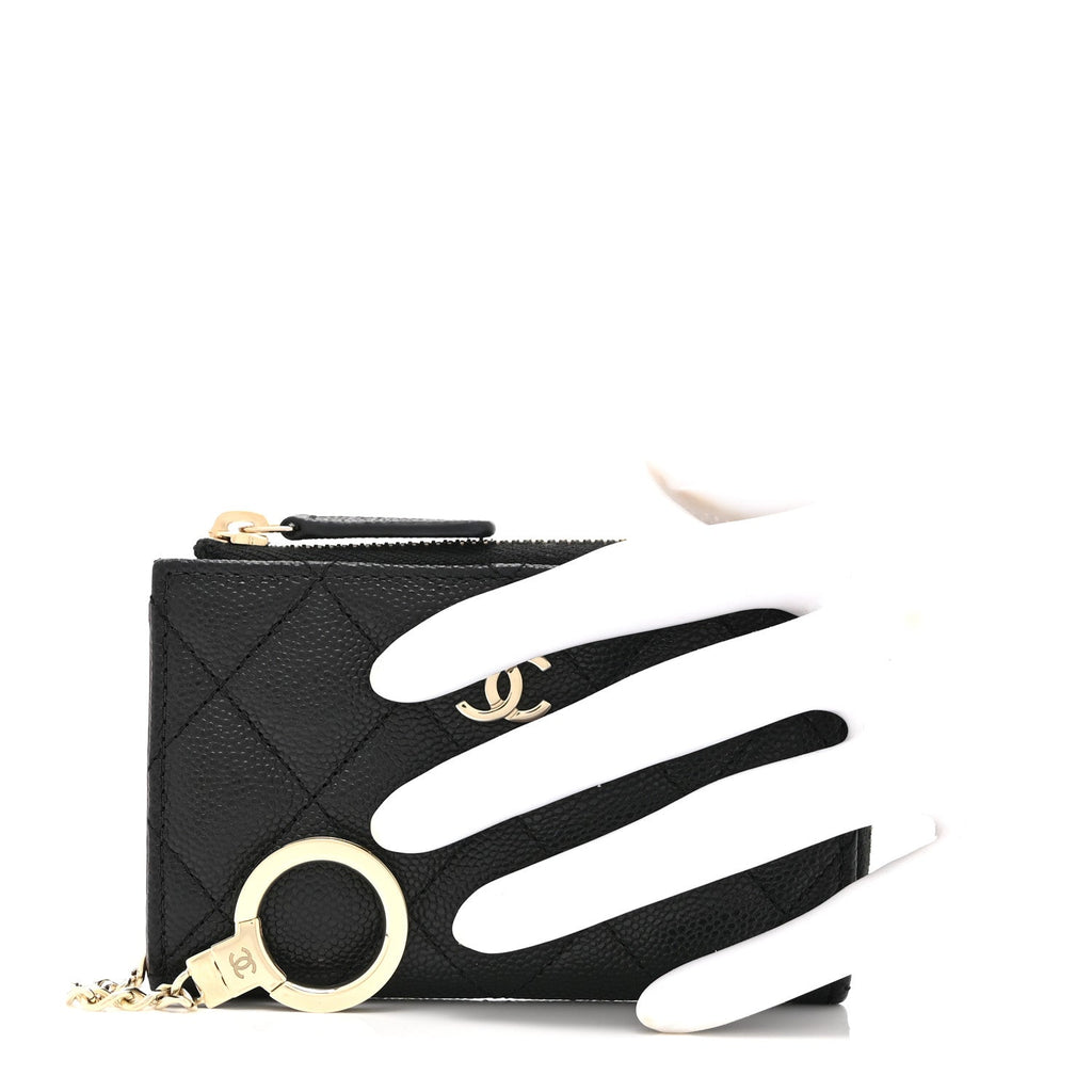 Caviar Quilted Zipped Key Holder Case Black