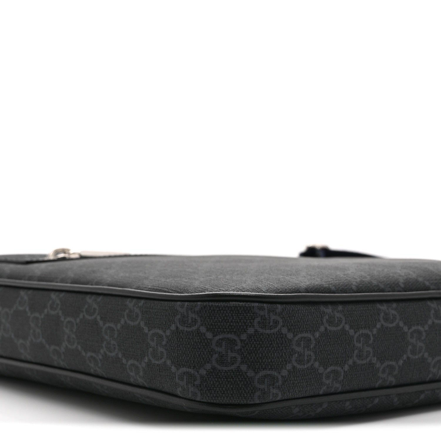 Gucci GG Supreme Monogram Web Small Flat Messenger Bag Black Grey