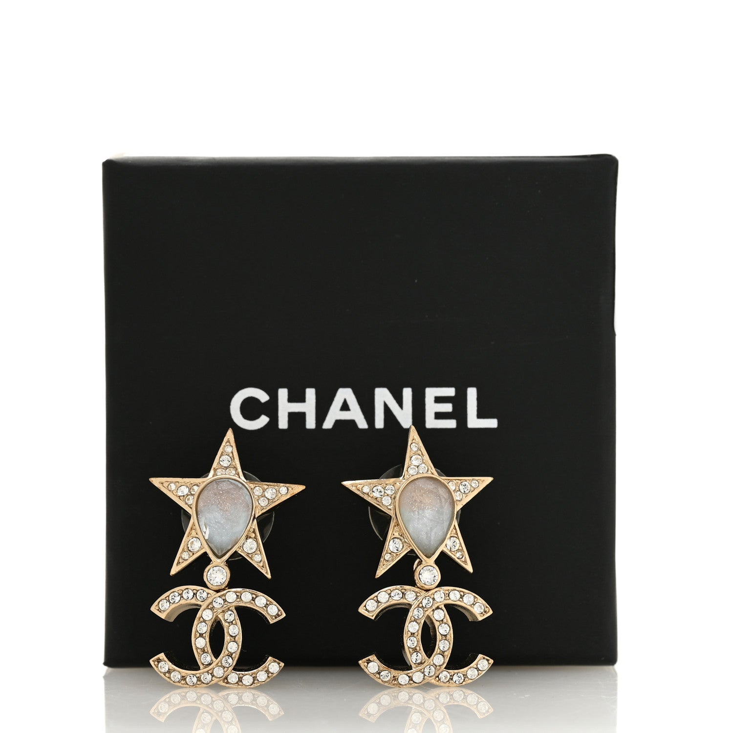 Crystal CC Star Drop Earrings Gold Blue Pink
