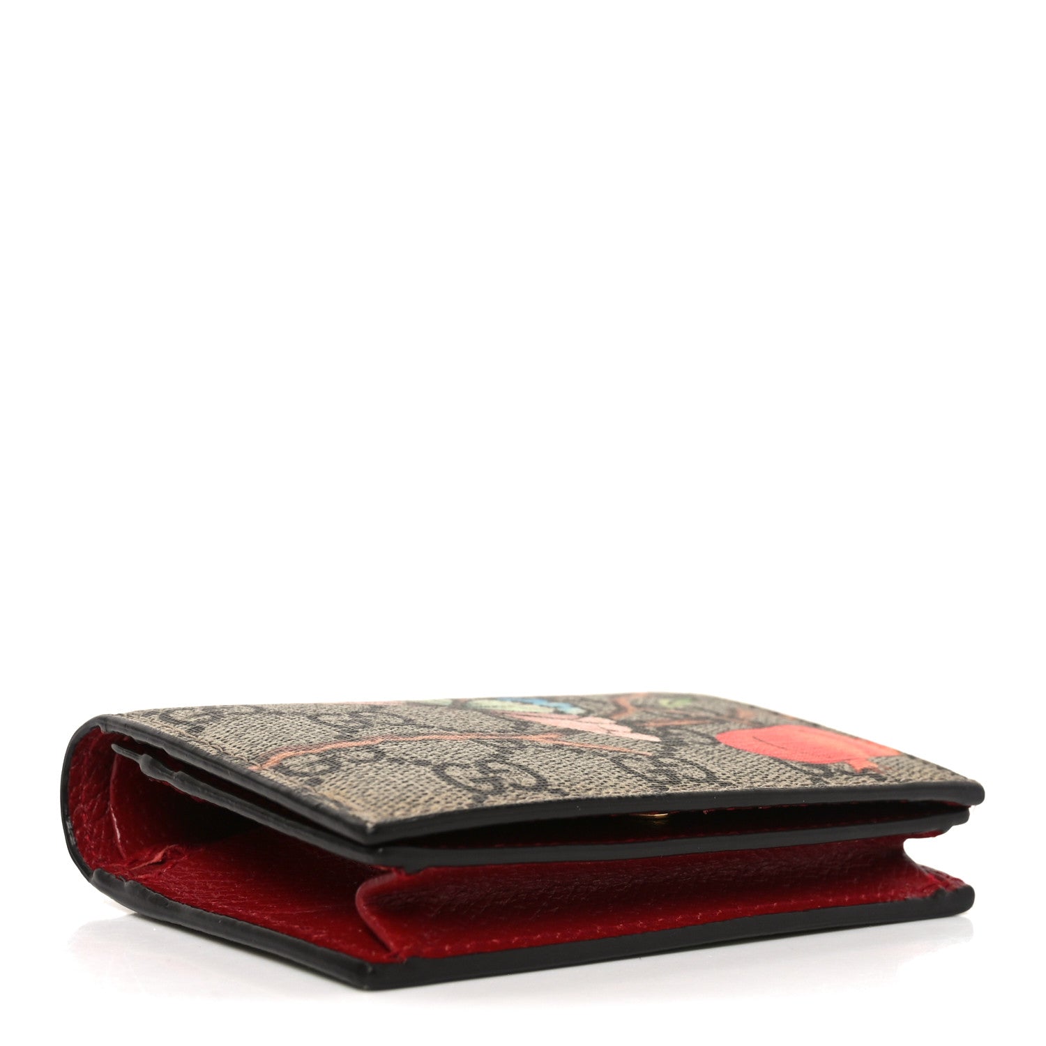 Gucci GG Supreme Monogram Tian Card Case Beige Multicolor Red