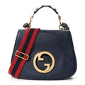 Gucci Roxy Calfskin Web Medium Blondie Top Handle Shoulder Flap Bag Blue Agata