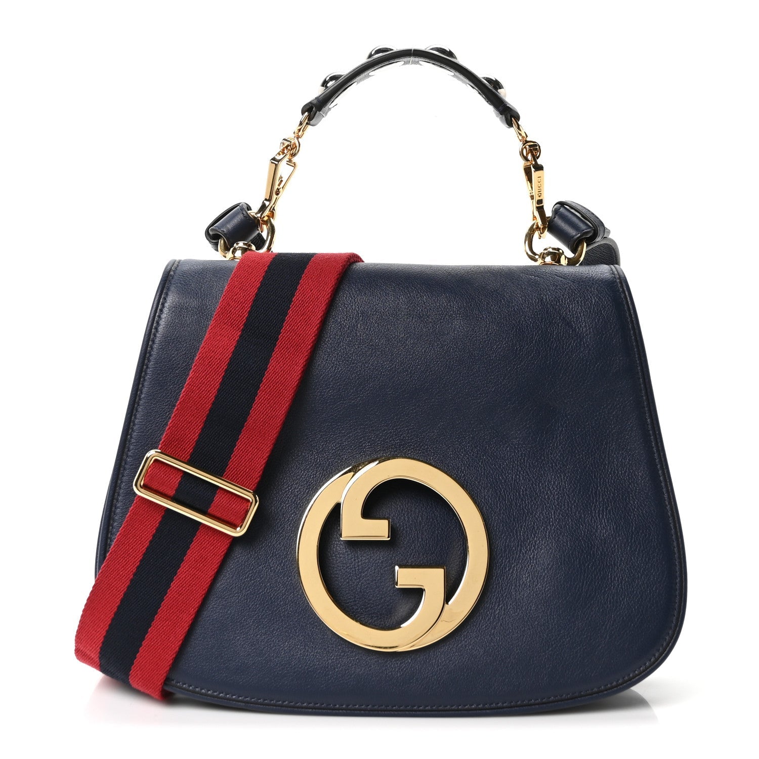 Gucci Roxy Calfskin Web Medium Blondie Top Handle Shoulder Flap Bag Blue Agata