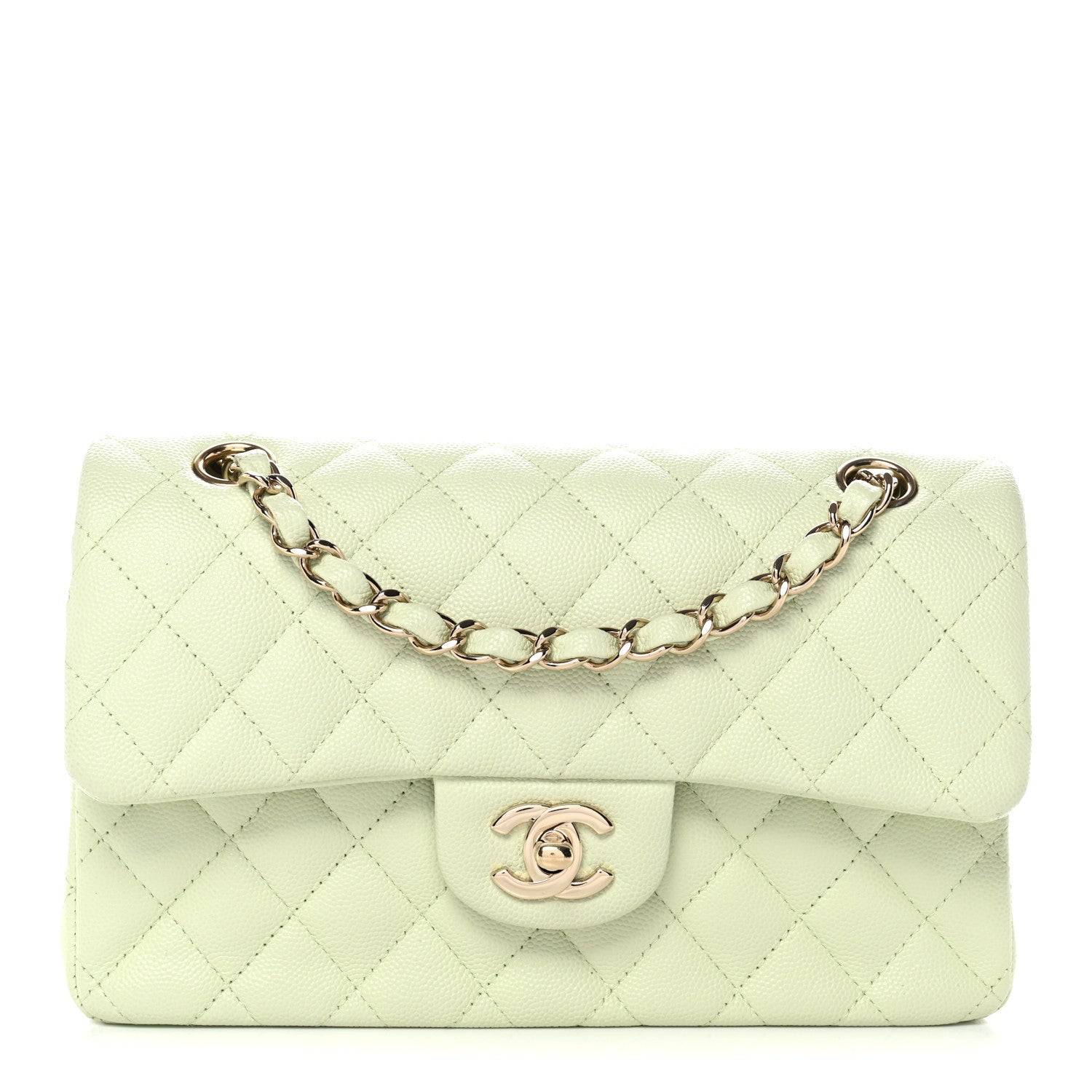 Chanel Caviar Quilted Small Double Flap Light Green