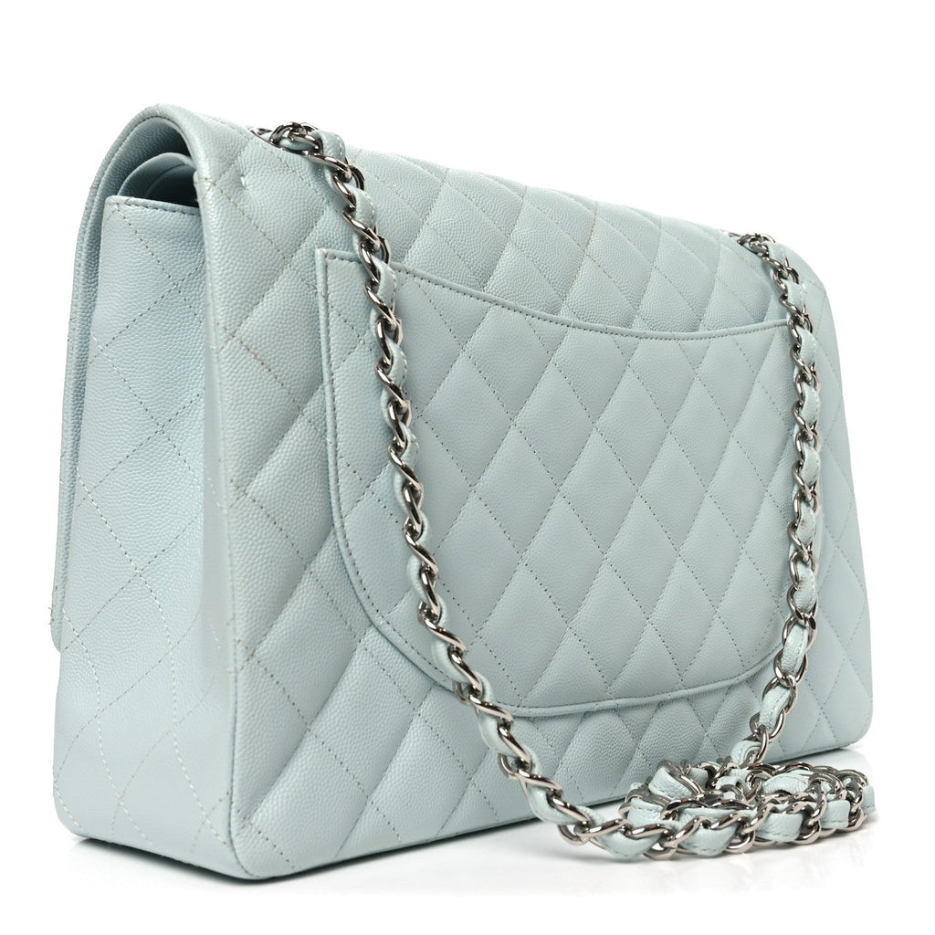 Chanel Caviar Quilted Maxi Double Flap Light Blue