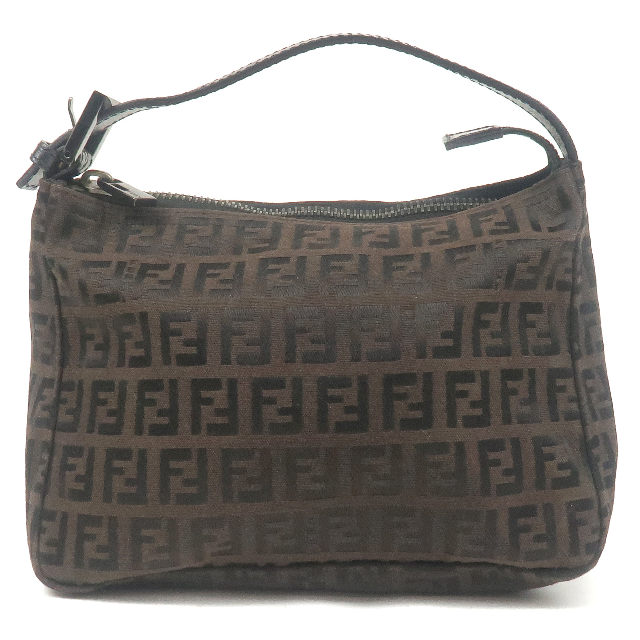 FENDI Zucchino Canvas Leather Hand Bag Brown Black