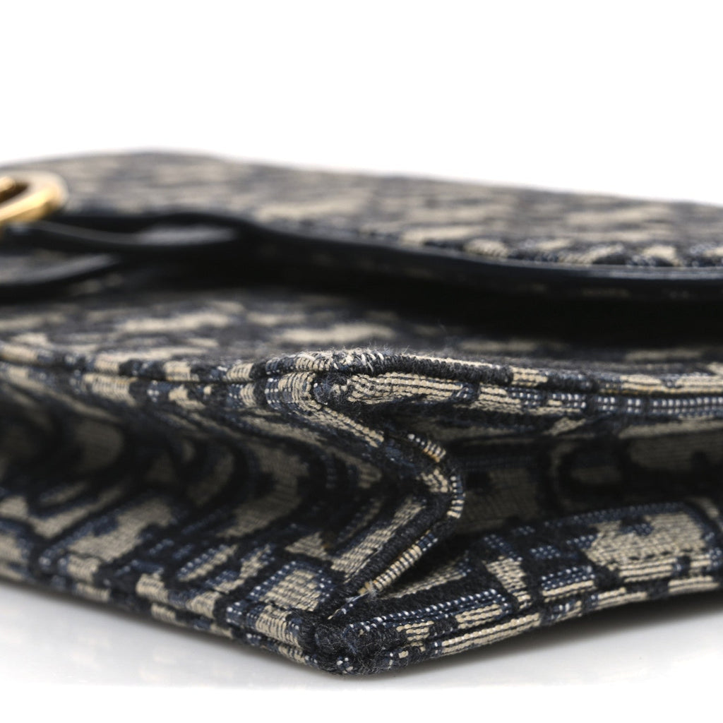 Christian Dior Oblique Saddle Chain Pouch Blue