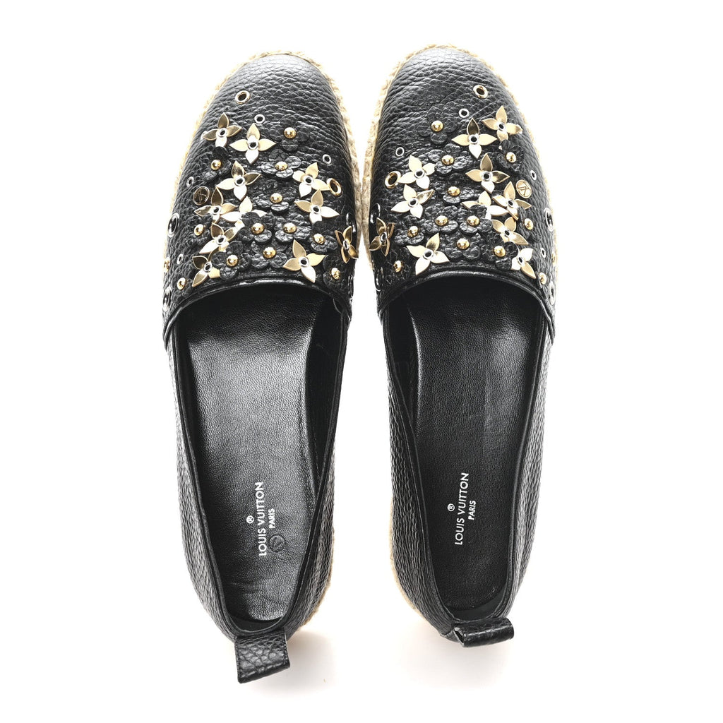 Louis Vuitton Calfskin Tropical Bloom Espadrille Flat 40 Black