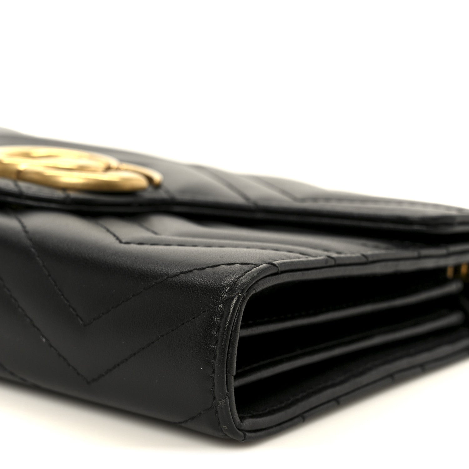 Gucci Calfskin Matelasse GG Marmont Chain Wallet Black