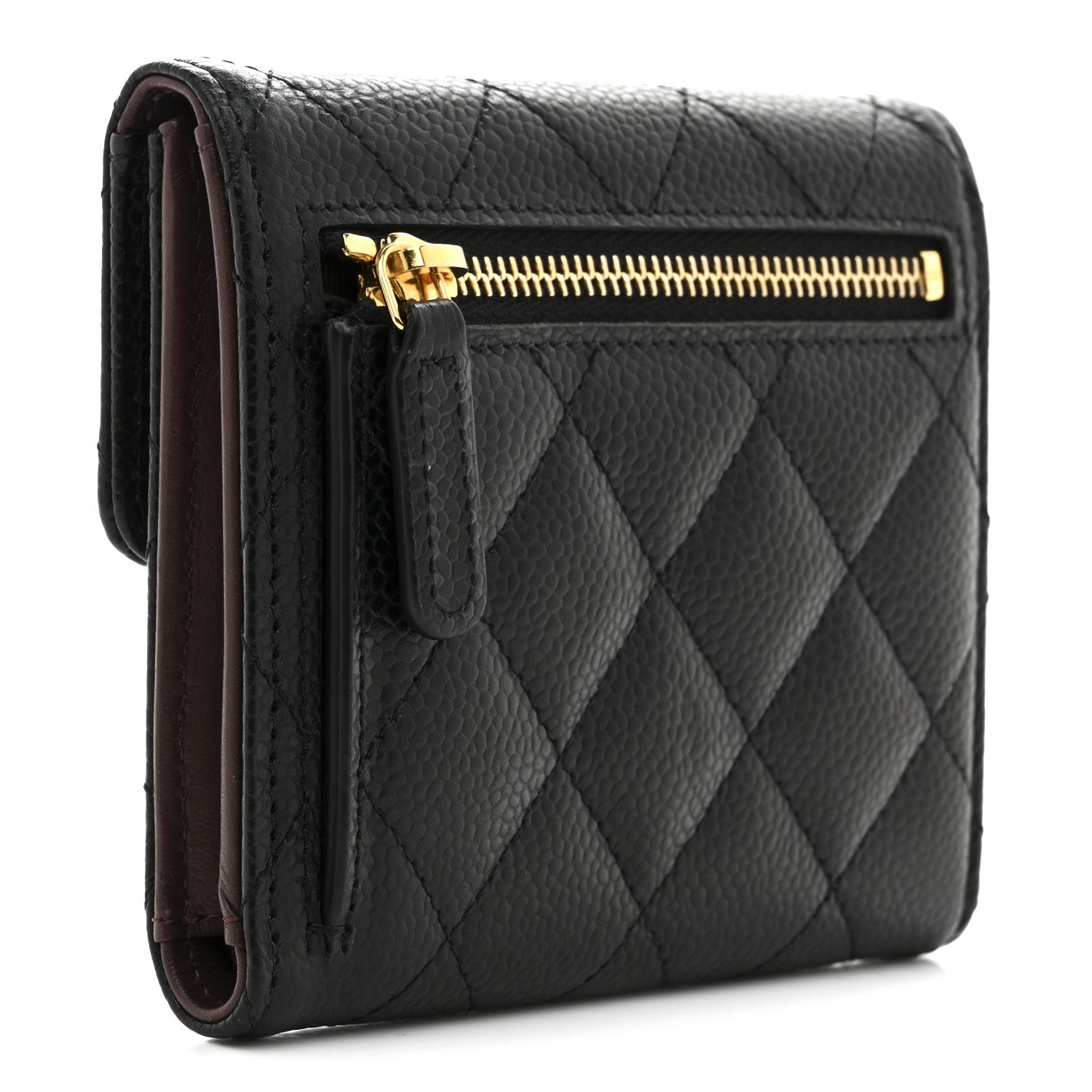 Caviar Quilted Compact Flap Wallet Black