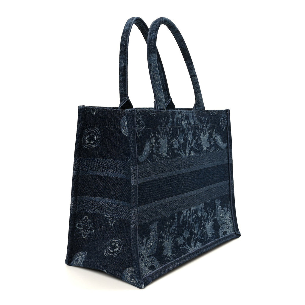 Christian Dior Denim Flowers Embroidered Medium Book Tote Blue