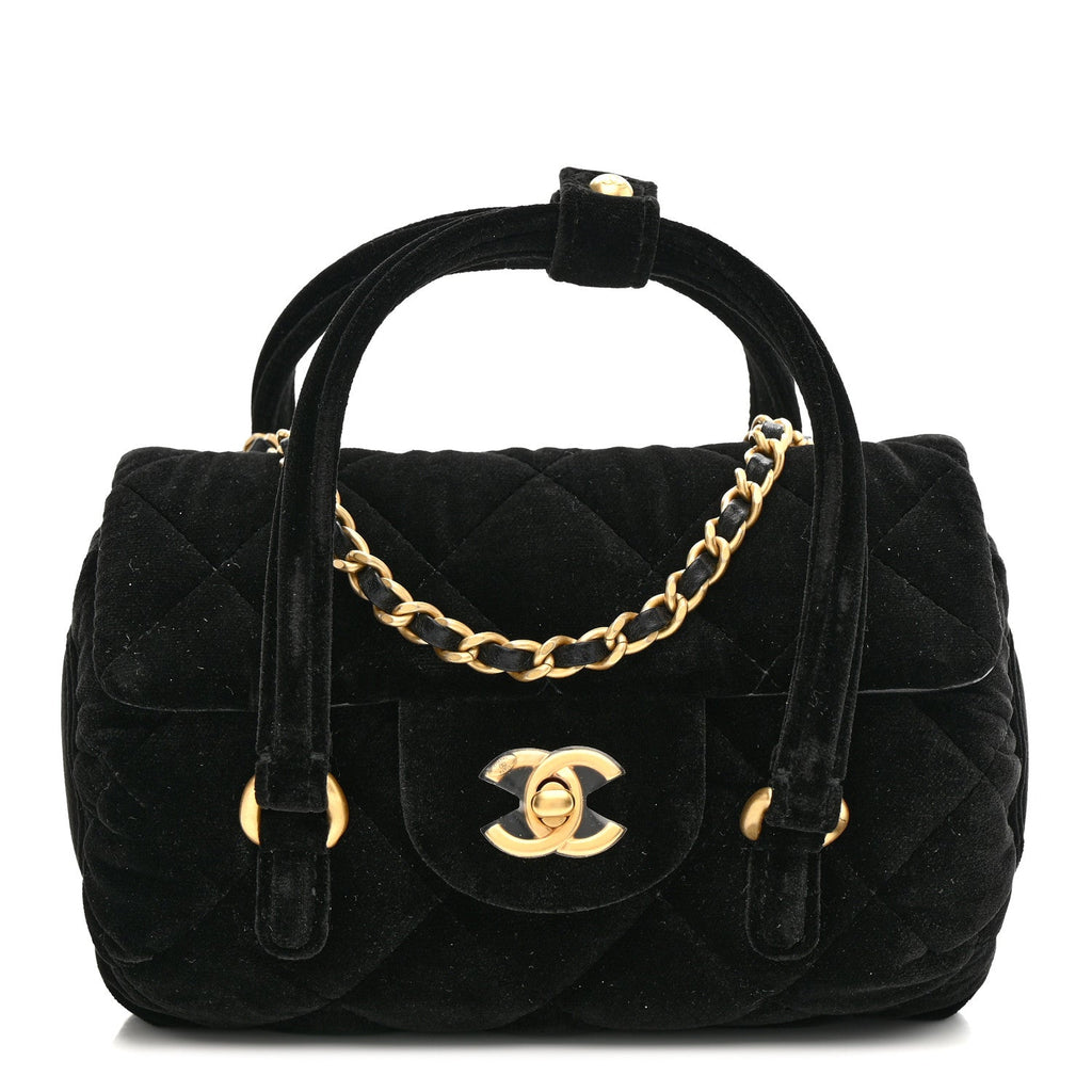 Chanel Velvet Quilted Mini Top Handle Flap Black