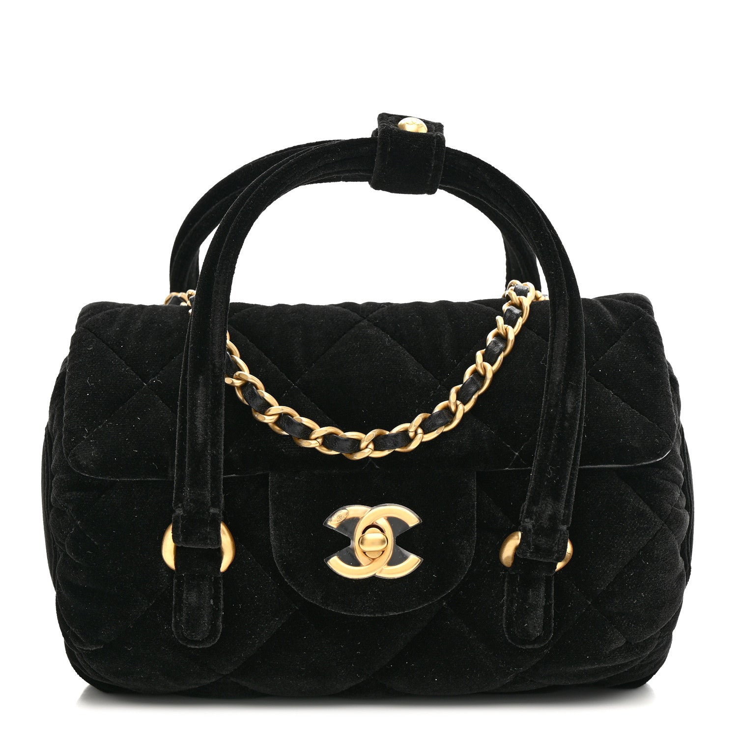Chanel Velvet Quilted Mini Top Handle Flap Black