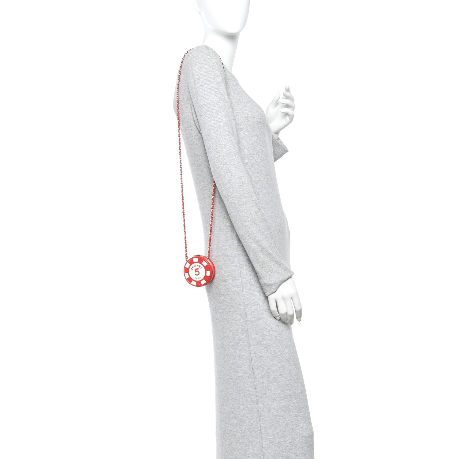 Chanel Lambskin Enamel Quilted Round Poker Chip Clutch With Chain Red White
