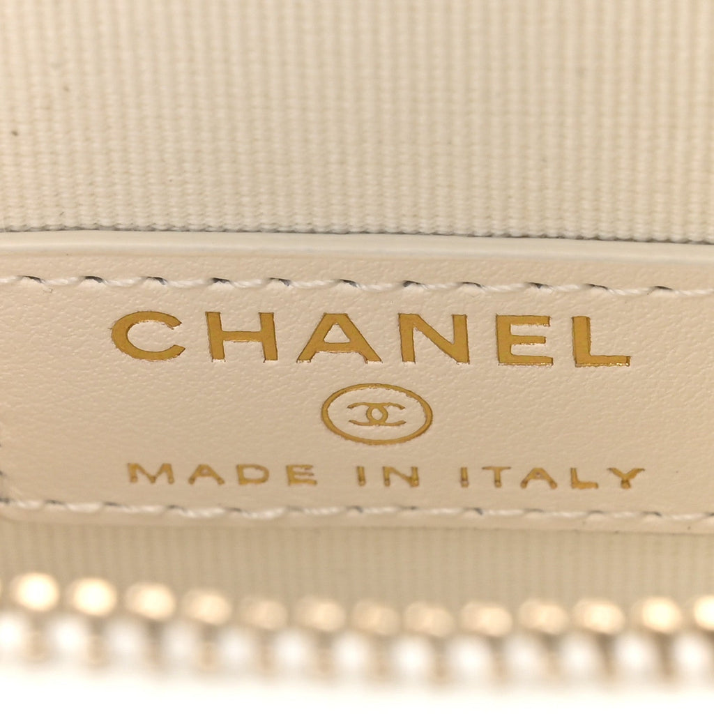 Chanel Tweed Quilted Round Filigree Pouch With Chain White Black