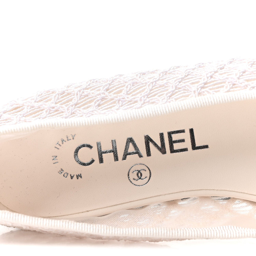 Mesh Crochet Grosgrain Cap Toe Ballerina Flats 36 White Black