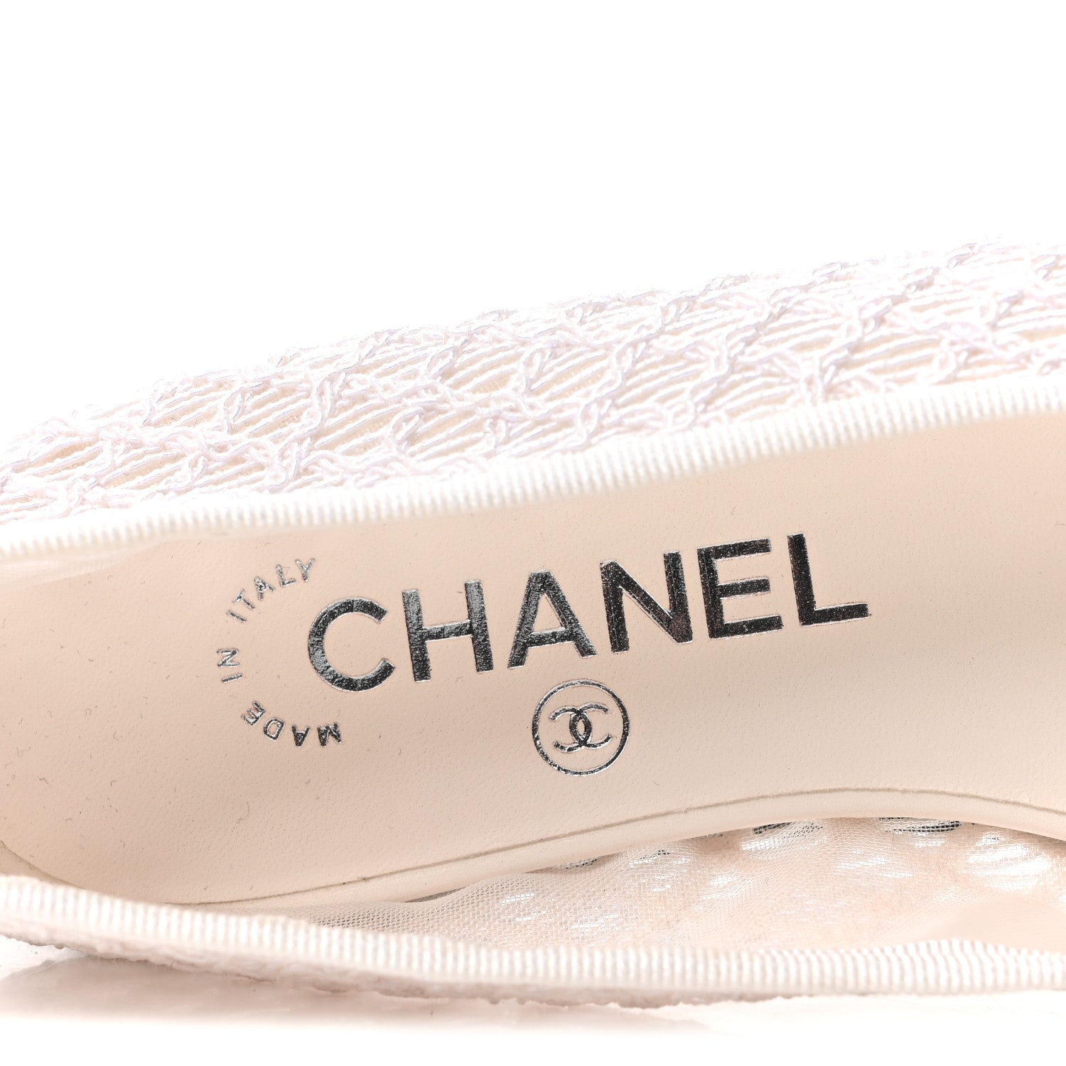 Mesh Crochet Grosgrain Cap Toe Ballerina Flats 36 White Black