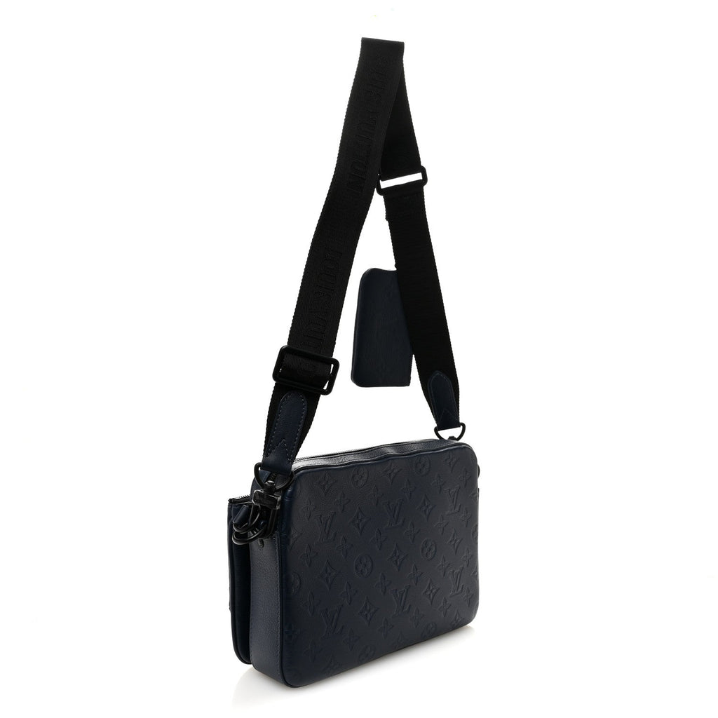 Louis Vuitton Calfskin Monogram Shadow Trio Messenger Navy