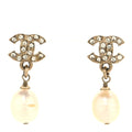 Crystal Pearl CC Drop Earrings Gold