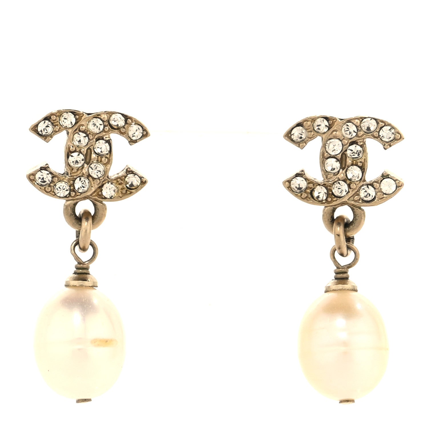 Crystal Pearl CC Drop Earrings Gold