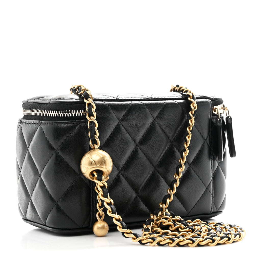 Chanel Lambskin Quilted Pearl Crush Small Vanity Case With Chain Black