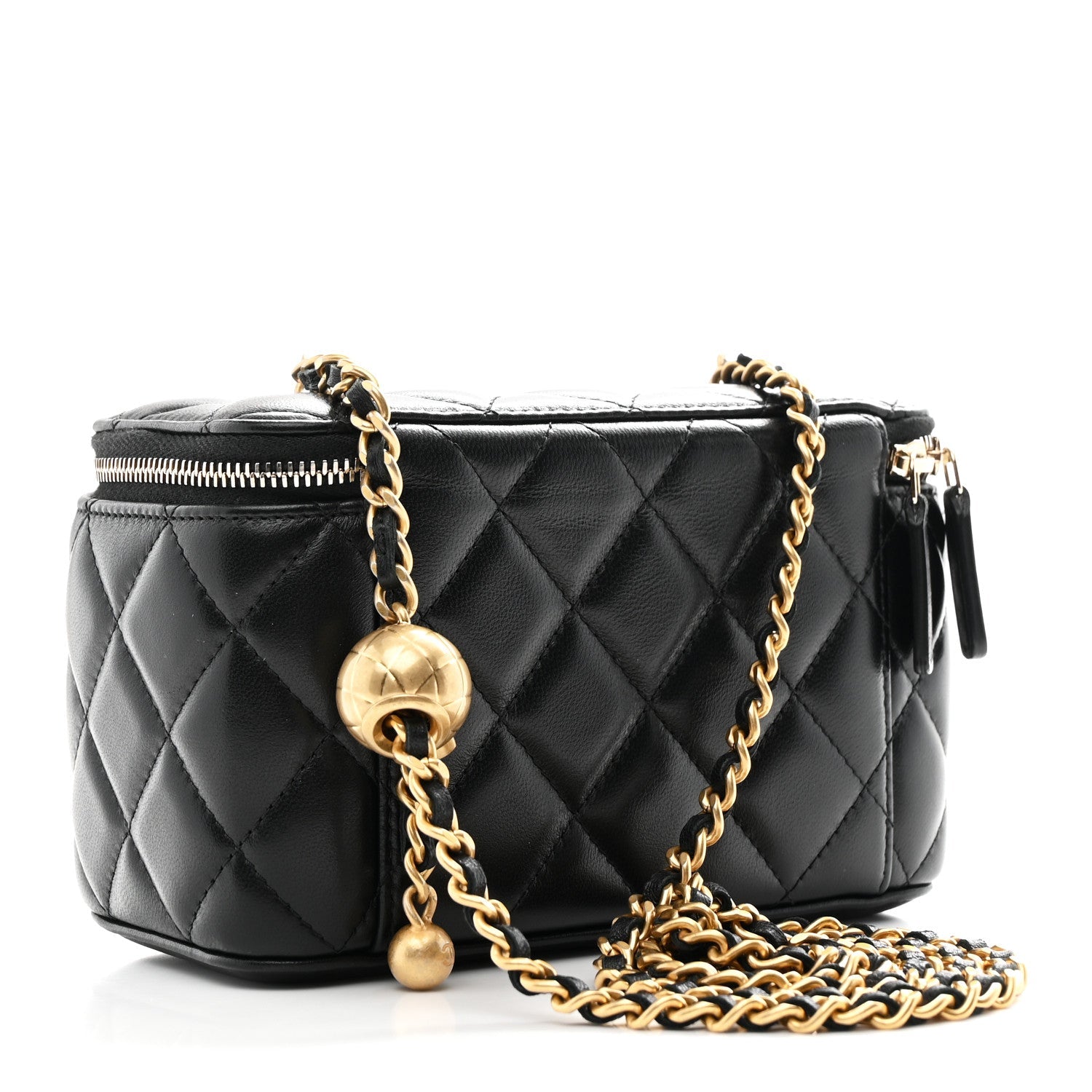 Chanel Lambskin Quilted Pearl Crush Small Vanity Case With Chain Black