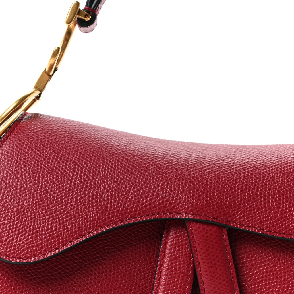 Christian Dior Grained Calfskin Mini Saddle Bag Red
