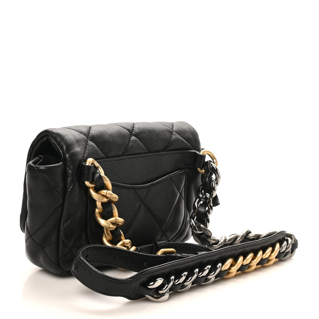 Chanel Goatskin Quilted Chanel 19 Waist Bag Black