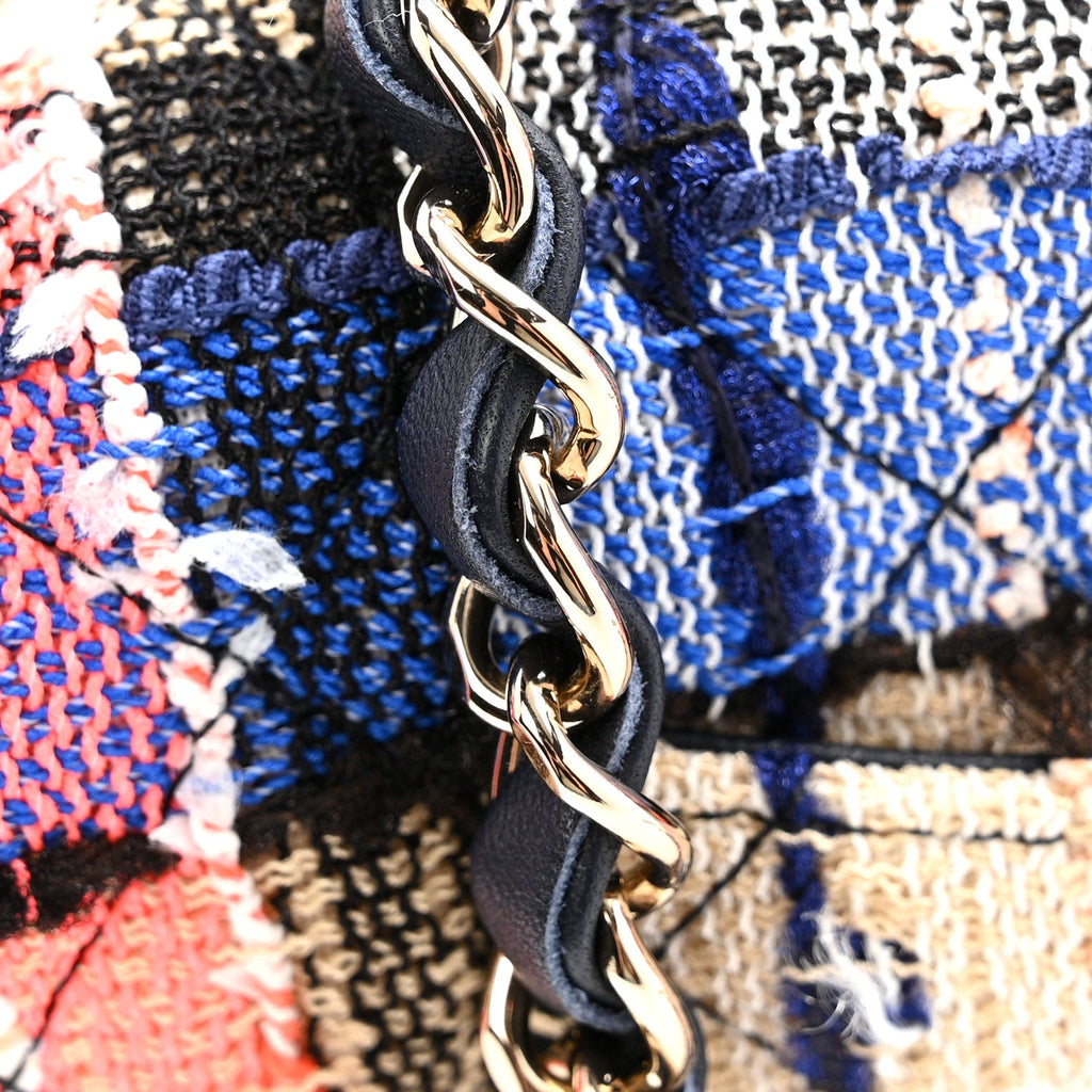 Chanel Tweed Quilted Mini Rectangular Flap Blue Orange Pink