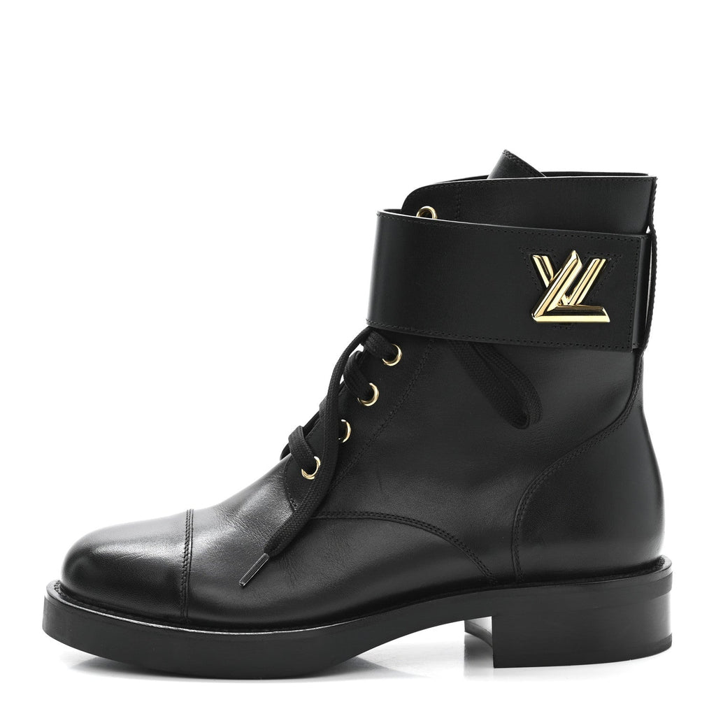Louis Vuitton Calfskin Wonderland Flat Ranger Boots 37 Black