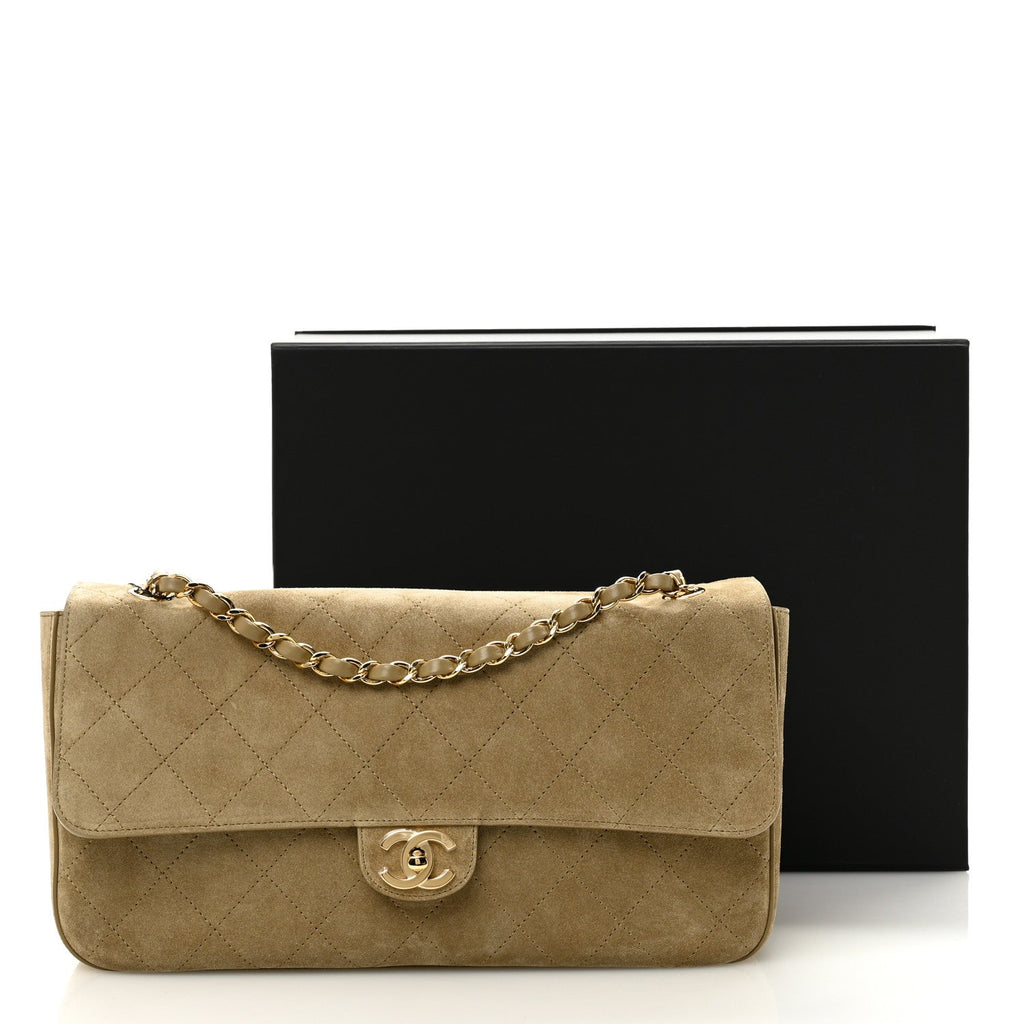 Chanel Suede Calfskin Small Souplissimo Maxi Flap Dark Beige
