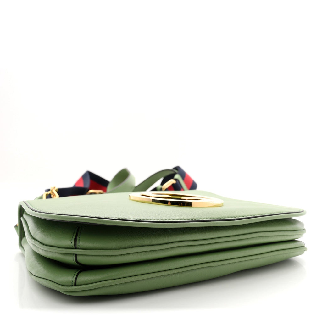 Gucci Roxy Calfskin Web Medium Blondie Top Handle Shoulder Flap Bag Salamander Green