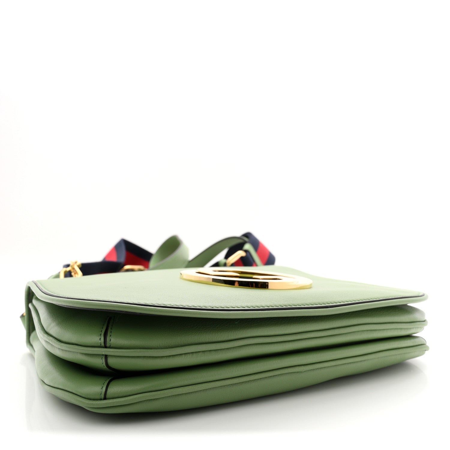 Gucci Roxy Calfskin Web Medium Blondie Top Handle Shoulder Flap Bag Salamander Green