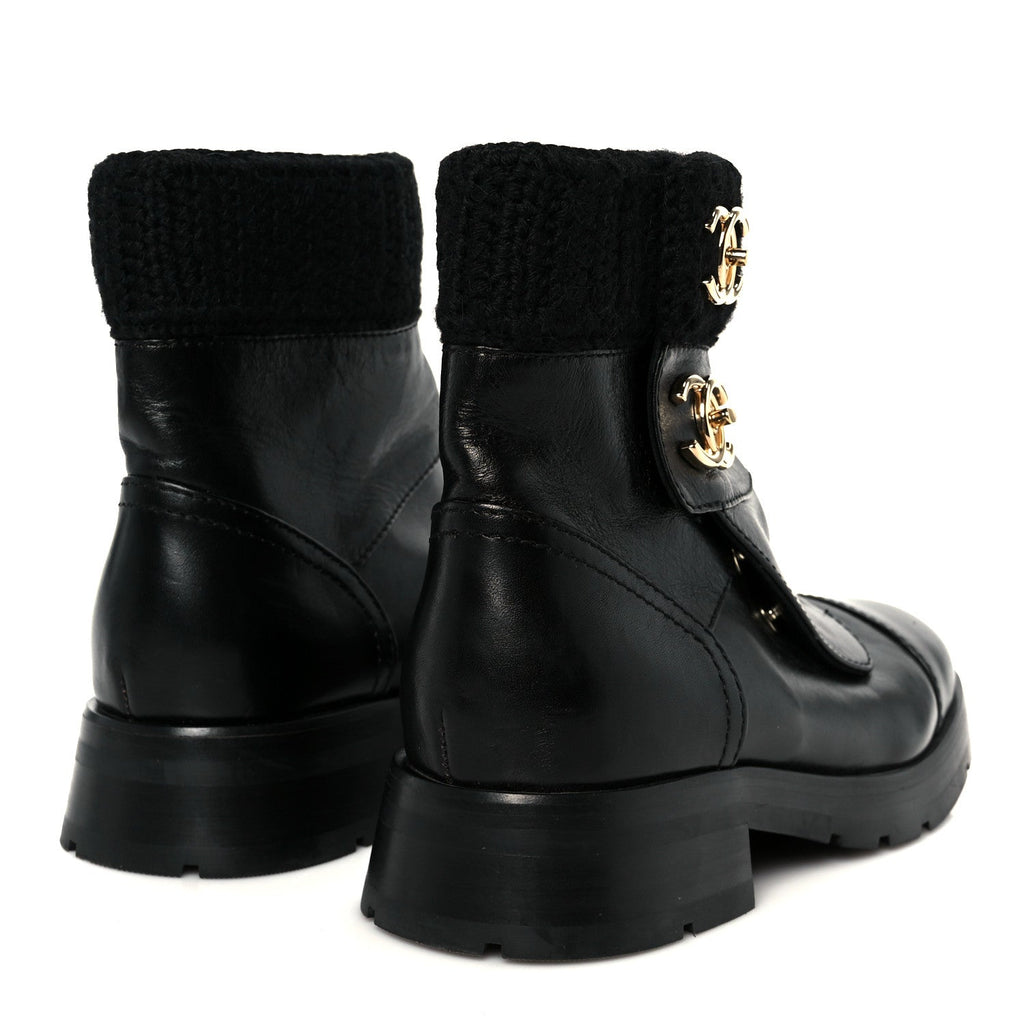 Calfskin Knit CC Short Boots 38 Black