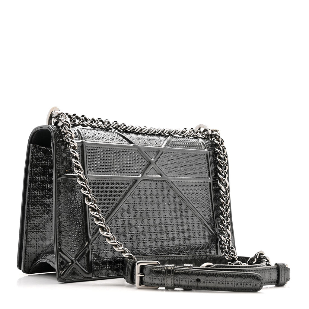 Christian Dior Metallic Patent Micro-Cannage Medium Diorama Flap Bag Onyx Black