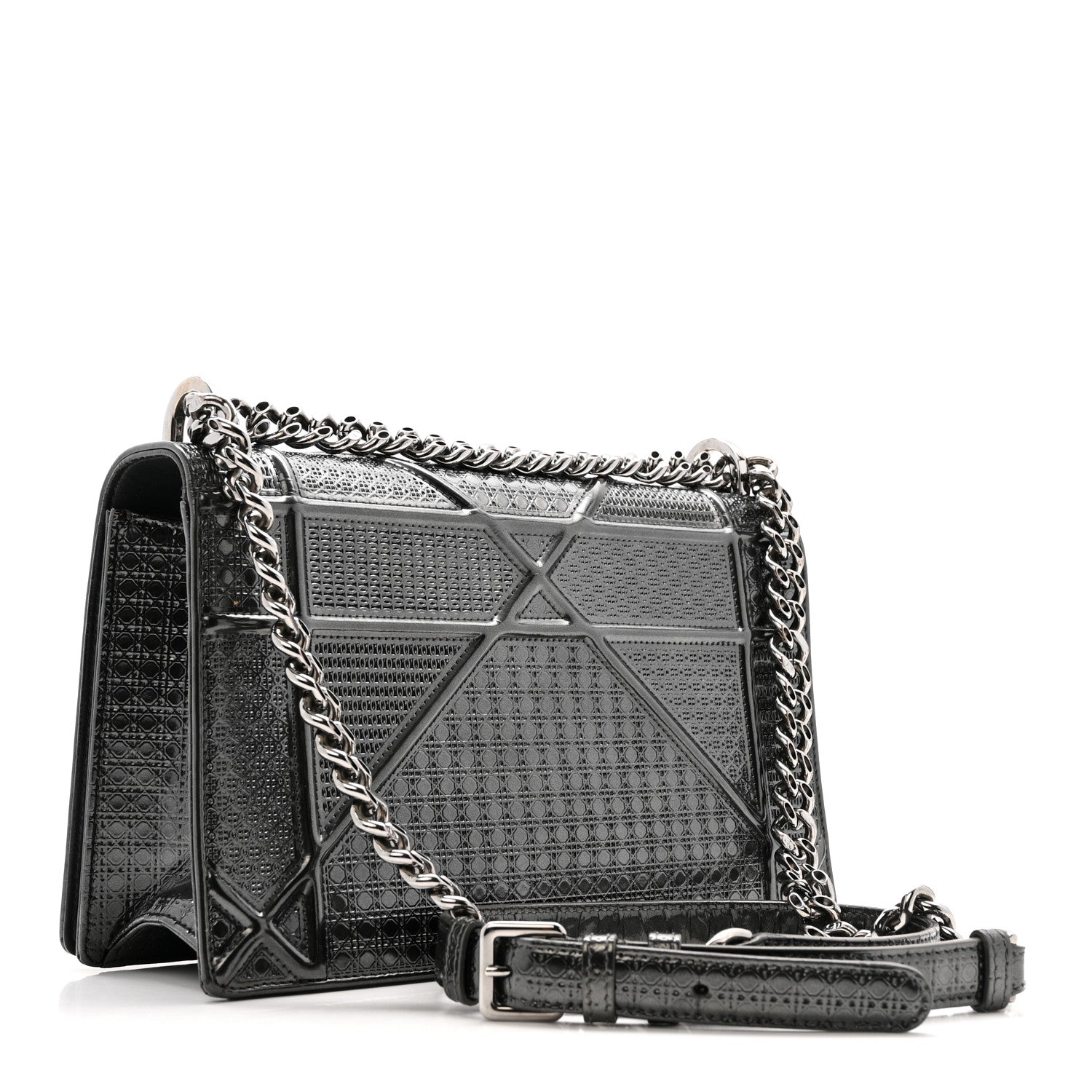 Christian Dior Metallic Patent Micro-Cannage Medium Diorama Flap Bag Onyx Black