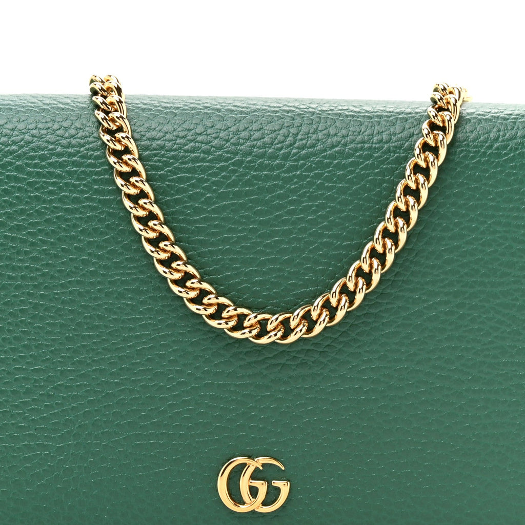 Gucci Dollar Calfskin Mini GG Marmont Chain Wallet Emerald Green Salvy Green