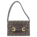 FENDI Zucca Canvas Leather Shoulder Bag Khaki Black 15079