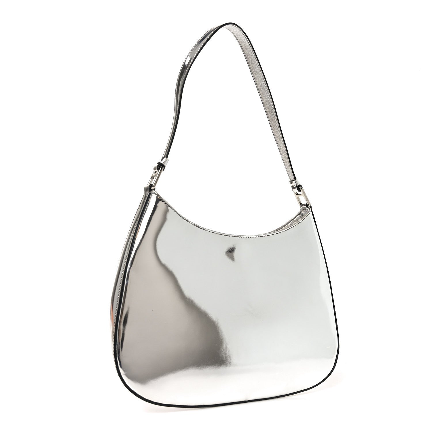 Prada Spazzolato Concert Printed Cleo Shoulder Bag Argento