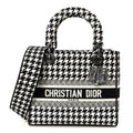 Christian Dior Canvas Houndstooth Embroidered Medium Lady D-Lite Black White