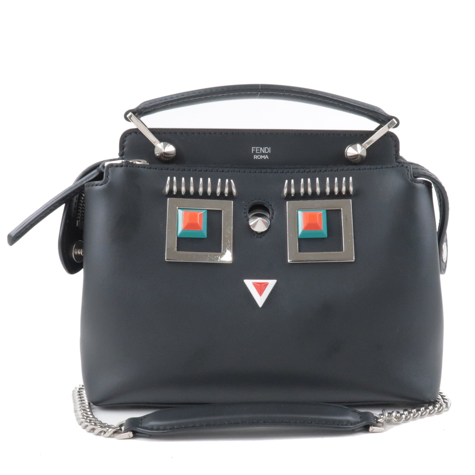 FENDI Leather Dotcom Monster Studs 2Way Bag Black 8BN299